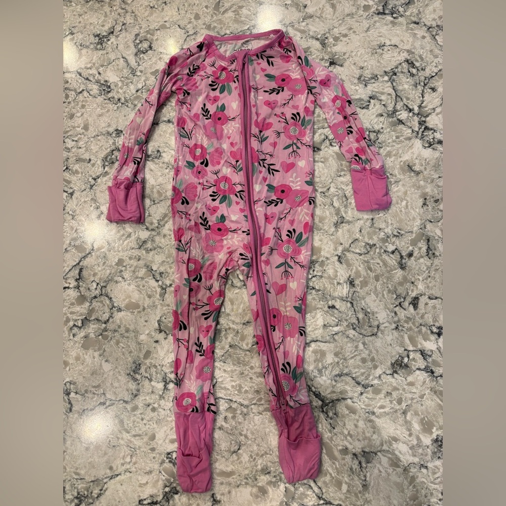 Little Sleepies Pink Floral and Hearts Zippie 6-12 months